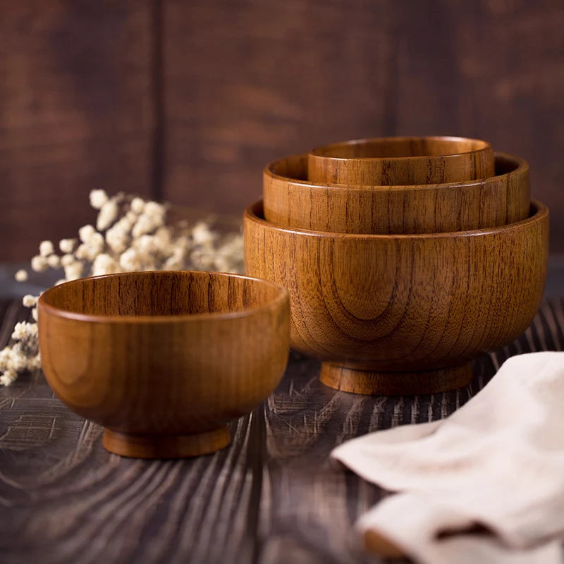 Japanese Sour Jujube Wood Bowl Adult and Children's Wood Bowl Kitchen Food Containers Rice Salad Noodles Bowl HouseholdTableware