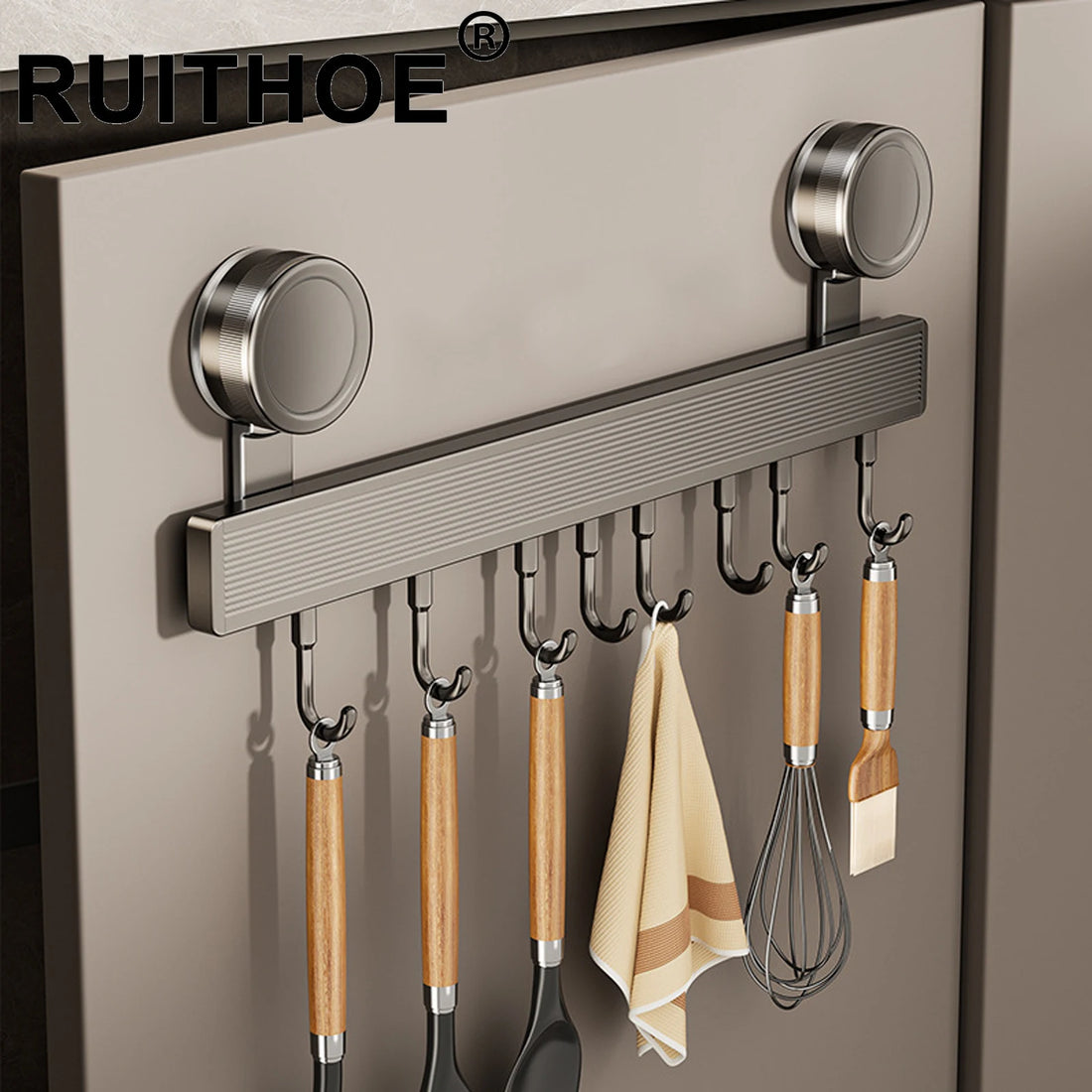 Kitchen Hook Hangers Wall Mount Rack No-Punching Wall Rail Kitchen Utensils Rack Spoon Shovel Chopping Board Storage Rack