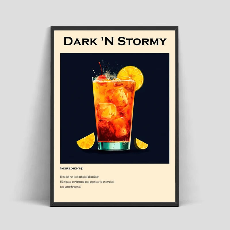 Old Fashioned Cocktail Drinks Negroni Mojito Posters Retro Aperol Spritz Canvas Prints Wall Art Painting Pictures Bar Kitchen