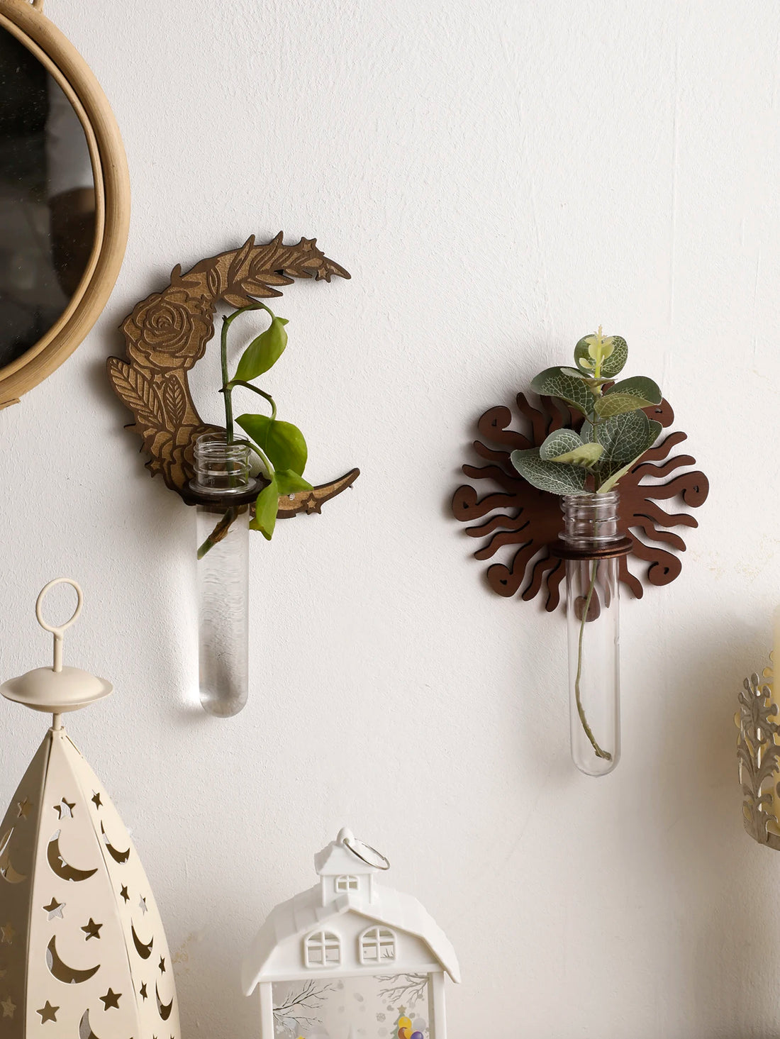 Lotus Shape Wall Planters for Indoor Plants Propagation Station Moon Wall Decor Art Vase Stand for Women Mom Plant Lovers Gift