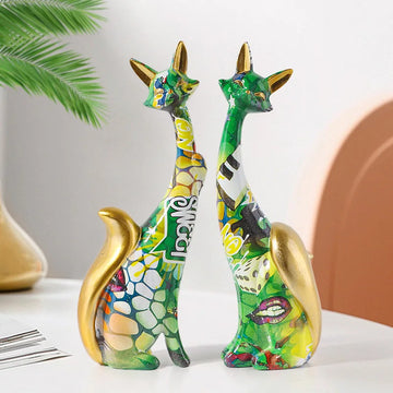 Nordic Art Oil Painting Graffiti Lover Fox Decoration Office Study Resin Abstract Ornaments Figurines Bedroom Desktop Sculpture