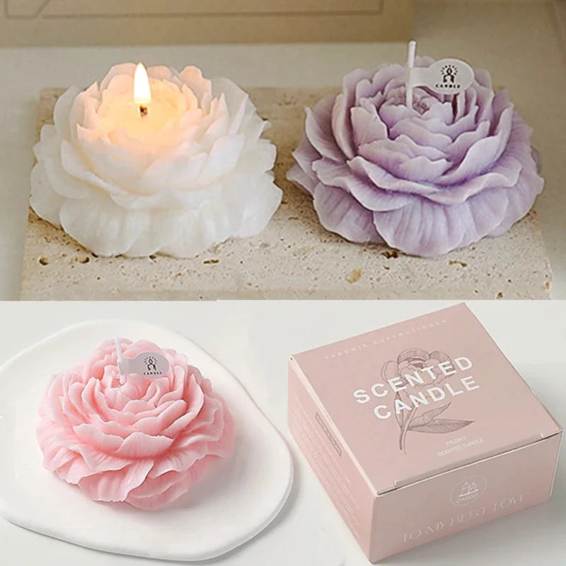 3D Peony Aromatherapy Candle - Creative Flower Shape, Wedding Decor Gifts Box & Valentine's Day Scented Souvenir Ornament
