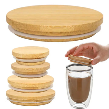 52/62/72/80/90/100mm Round Wood Mason Jar Lid Bottle Canning Storage Silicone Sealing Cap Wood Wide Mouth Cover Reusable Jar Lid