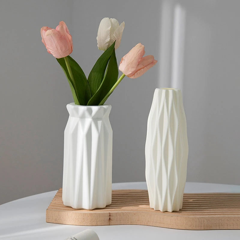 Nordic Flower Vase Imitation Ceramic Flower Pot Plastic Modern Plants Pot Flower Arrangement Decorative Flowerpot Wedding Table