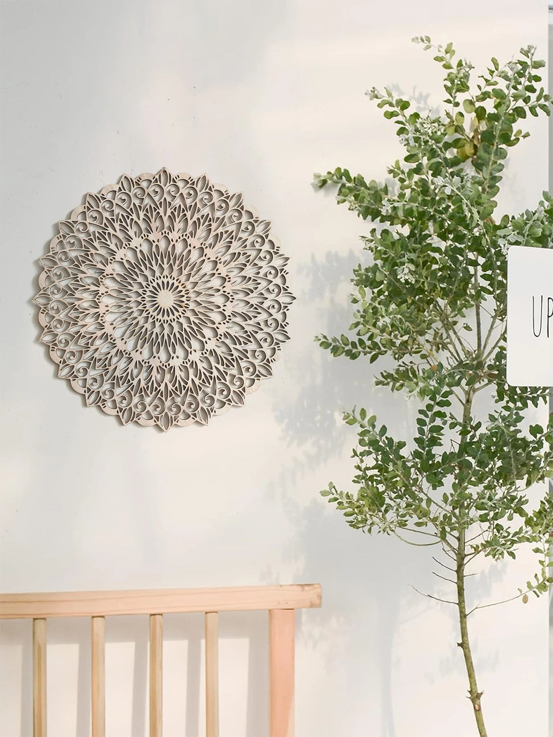Boho Wooden Mandala Art Wall Hanging Chic Home Decorative Hanging Wall Decor Crafts for Bedroom Living Room Study Room Dorm Gift