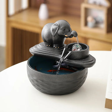 Elephant Flowing Water Ornaments Lucky Living Room Water Fountain Light Luxury Modern Desktop Home Decorations