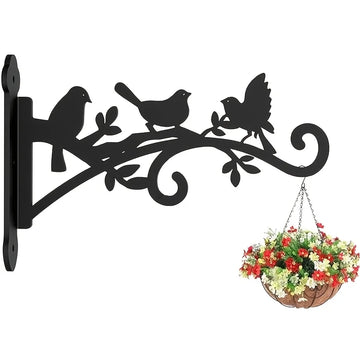 Metal Wall-Mounted Plant Hanger with Bird & Leaf Design - Heavy-Duty, Easy-to-Install Hook for Outdoor Flower Baskets