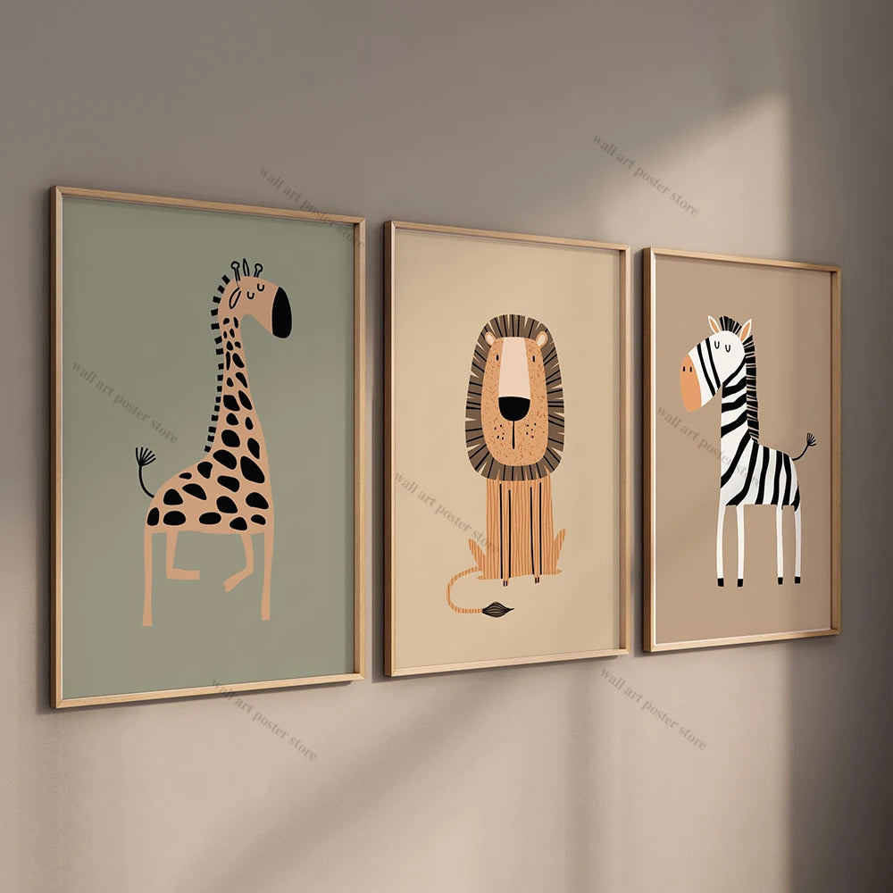 3pcs Safari Nursery Wall Prints Boho Nursery Prints Poster Jungle Animals Nursery Art Animal Nursery Decor Animal Prints Gift