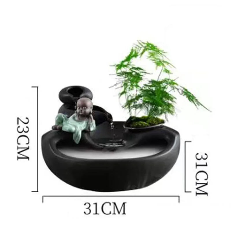 Creative Desktop Waterfall Waterer Fish Tank Landscape Decor Pet Fountain Ceramic Cat Water Fountain Indoor Decor Zen Drinker