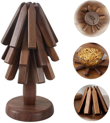 4PCS Tree Design Stand Wooden Trivets Decorative Anti Scald Heat Resistant Table Mat Coaster Wood Placemats Pot