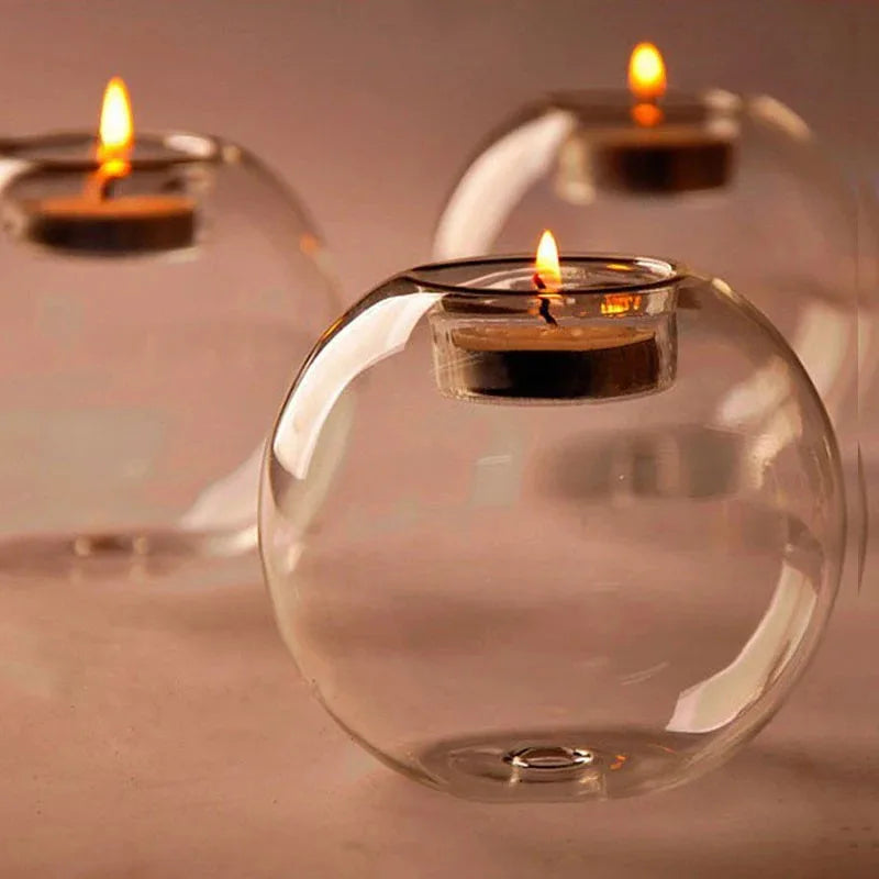 European Style Round Glass Candle Holder for Christmas, Wedding & Table Centerpiece Decor