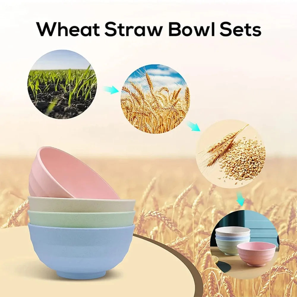 Ramen Salad Bowl Set 15cm Classic Wheat Straw PP Plastic Bowl for Office Workers Students for Dormitory Instant Noodle