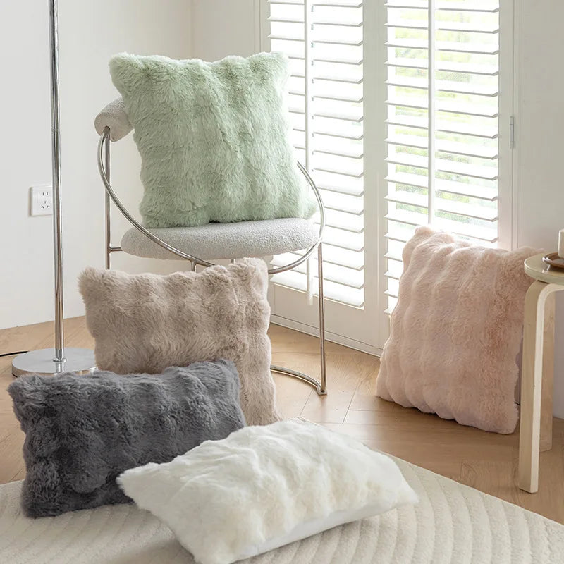Imitation Rabbit Fur Bubble Velvet Pillow Solid Color Plush Living Room Sofa Cushion Study Bedroom Model Room Decorative Pillow