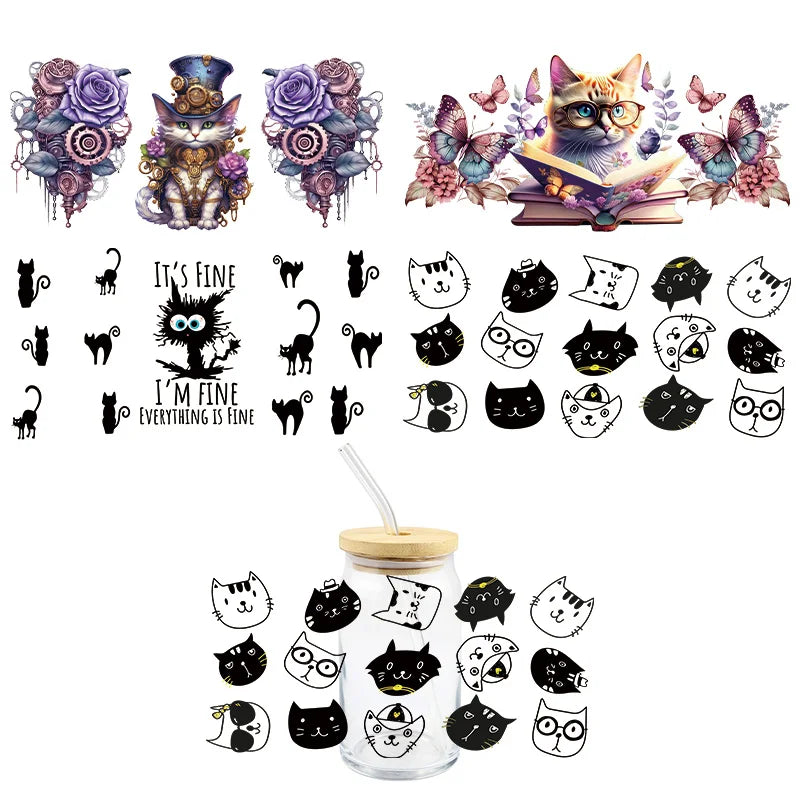 Black Cat UV DTF Wrap Transfer Stickers Cute Cool Design Waterproof Wrap For Glasses Cups Mugs Decal Simple To Use