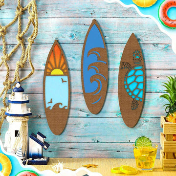 3 Pcs Wooden Beach Surfboard Wall Hanging Sign Decor Summer Themed Hawaiian Bedroom Home Decorations Room Decors Aesthetic Gifts