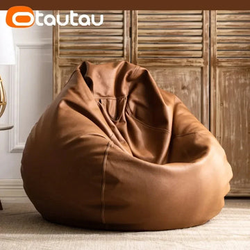 OTAUTAU 2.3ft 70cm Faux Leather Bean Bag Sofas with Filler Comfy Beanbag Sofa Puff Floor Seat Chaise Lounge Pouf Chair DD004