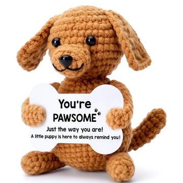 New Funny Crochet Positive Energy Dog Doll with Card Home Room Decoration Handmade Knitted Xmas Tree Ornament Christmas Gifts