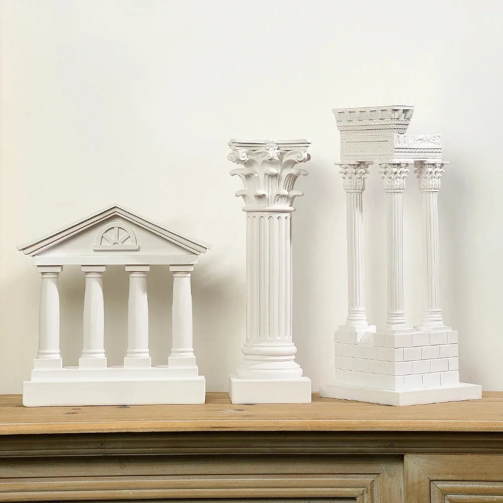 Decorative Greek Roman Forum Temple of Vespasian Corner Column Statue Pillars Figurine for Home Office Desk Garden Decoration