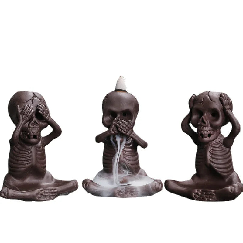 1pc Waterfall Incense Burner Halloween Skeleton Backflow Incense Burner Home Decor Creative Aromatherapy Gift (Without Incense)