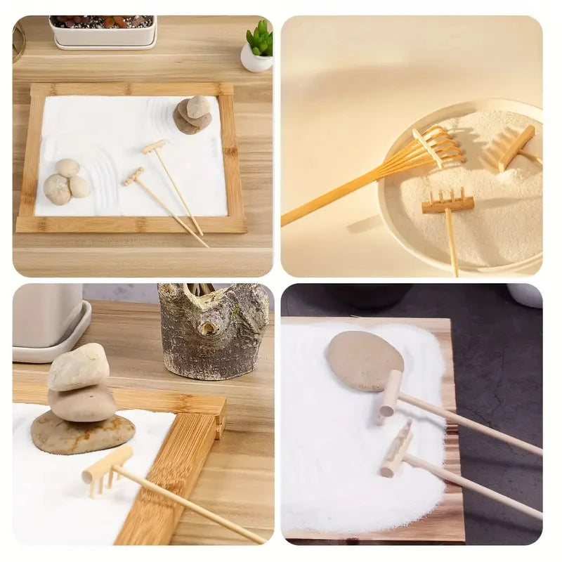 6pcs Mini Bamboo Rake Set for Zen Garden Desktop Decoration Tabletop Sandbox Tools Feng Shui Meditation Decor