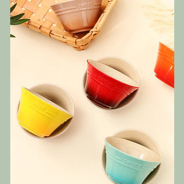 300ML Rainbow Ceramic Rice Bowl 4.5 Inches Gradient Color Egg and Noodle Bowl for Food Kitchen Salad Cute Dining Bar Home Garden