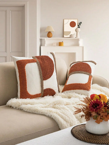 Geometric pattern cotton canvas fabric European and American style looped pile embroidery craft pillow and lumbar pillow covers.