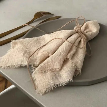 10 Pieces 32x32cm Cream Rough Edge Gauze Napkins 100% Soft Cotton Fabric Serviette Kitchen Tea Towels For Easter Party Supplies