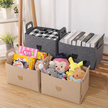 1-4PCS Bear Felt Storage Basket Snacks Toys Storage Basket Large Capacity Foldable Clothes Organizer Desktop Sundry Organizer
