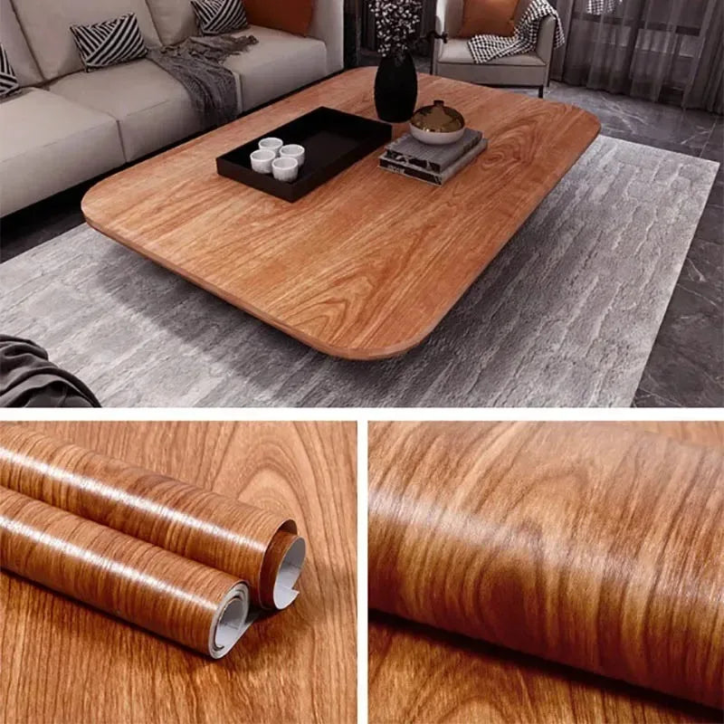 40CM Thickened Waterproof Wood Grain Stickers Self-adhesive PVC Wardrobe Cabinet Desktop Modern Furniture Decorative Wallpaper ﻿