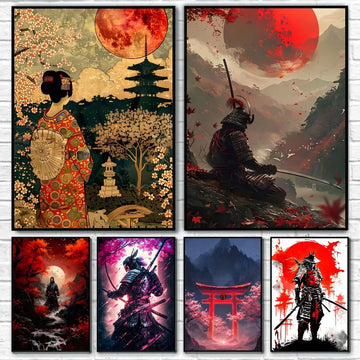 1PC Japanese Landscape Samurai Geisha Bonsai Torii Gate Sakura Art Poster Paper Print Home Living Room Bedroom Entrance Bar Cafe