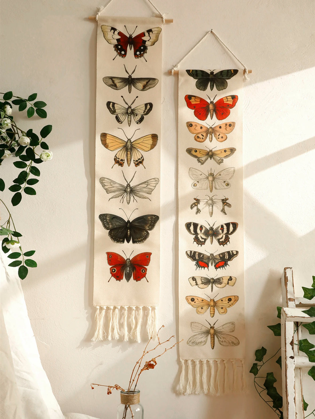 1pc Vintage Boho Butterfly Moth Wall Art Tapestry, Cotton Banner with Tassels – Rustic Nature Home Decor for Living Room Bedroom
