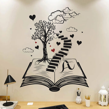 Wall Stickers for Living Room Bedroom Home Decoration Creative Black Heart Book World Ladder Tree Wall Decals Office Wall Decor