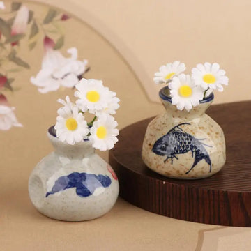 1PCS Chinese Style Ceramic Small Vases Home Decor Mini Retro Toothpick Holder Cotton Swab Storage Jar