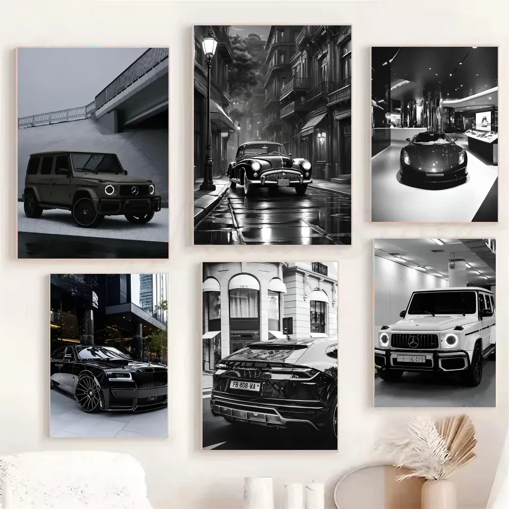 1PC Black And White Luxury Car Art Poster Poster Paper Print Home Living Room Bedroom Entrance Bar Cafe Art Painting Decoration