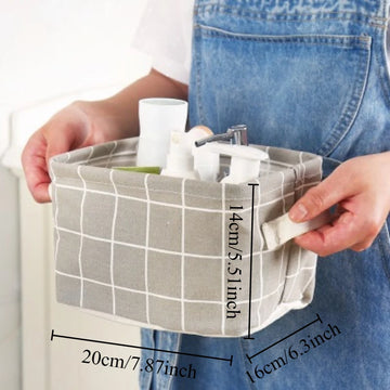 1pc Linen Storage Basket with Handheld Printed Tabletop, Miscellaneous Sorting Cabinet, Small Clothing, Fabric Storage Box