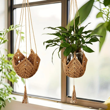 Boho Macrame Jute Crochet Hanging Planter Basket Long Plant Hanger for 3 Inch to 12 Inch Pots Indoor Outdoor Flower Pots