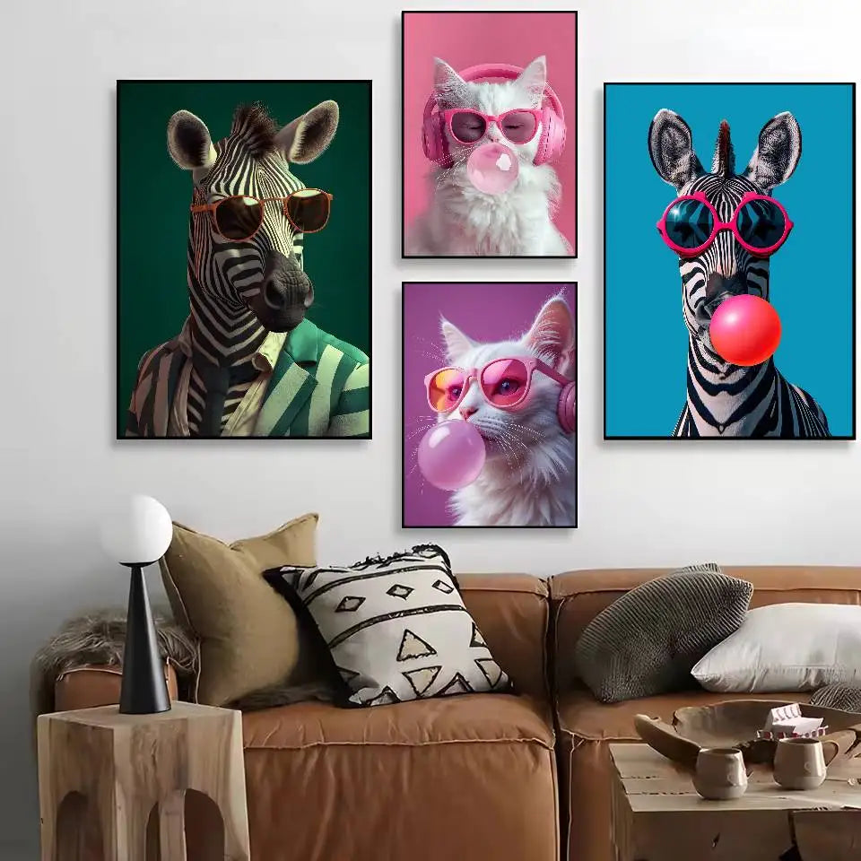 Vibrant Animal Bubble Fashion Poster HD art sticky wall waterproof home living room bedroom bar aesthetic decoration