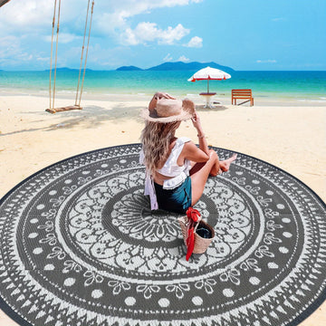 VIKAMA Outdoor Circular Coral Fleece Carpet - Easy To Clean, Camping Picnic Mat, Stain-Resistant, Lawn And Beach Blanket, Decor