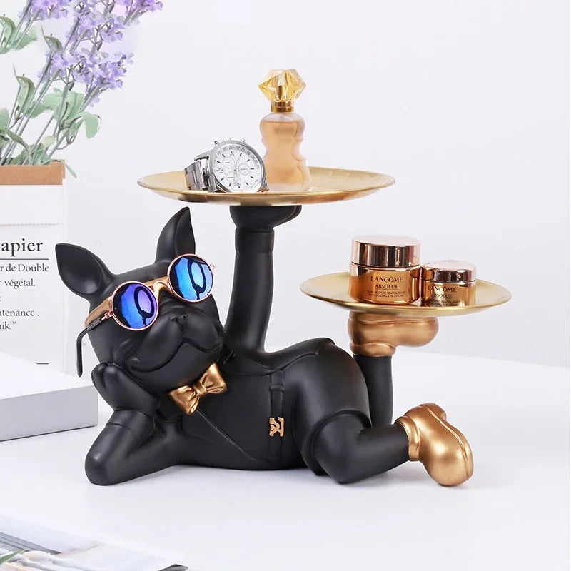 Home Decor Bulldog Desktop Storage Statue Animal Sculpture Dining Table Decor Multi Functional Office Home Decoration Tray Decor