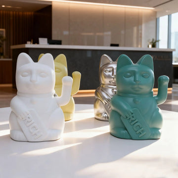 Maneki Neko Lucky Cat Statue Waving Fortune Beckoning Cat with Coin Japanese Good Luck Charm for Home Office Resin Decor Gift