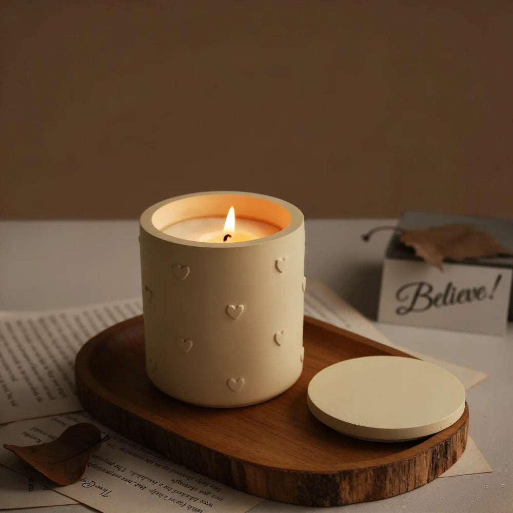DIY Heart Embossed Silicone Mold Cup Flowerpot Candle Vessel Compatible with Gypsum Plaster Cement UV Resin Craft Pouring Mould