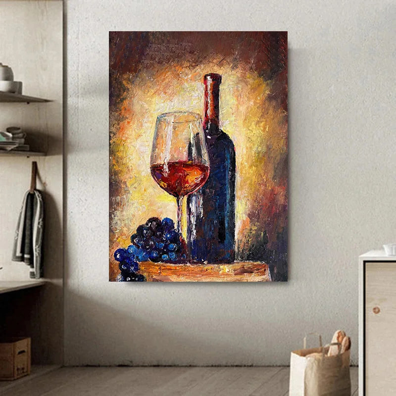 Retro Wine and Grapes Red Wine Bar Drink Alcohol Cocktail Art Posters Canvas Painting Wall Prints Pictures for Room Home Decor