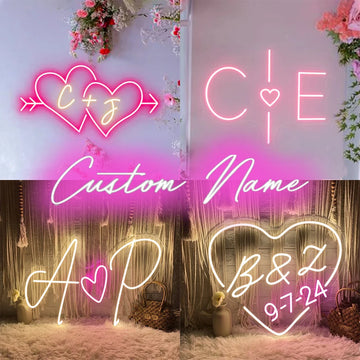 Custom Neon Sign Heart Neon Initials Name Wedding Sign Led Name Neon Lignt Up Sign For Room Decoration Home Party Wall Backdrop