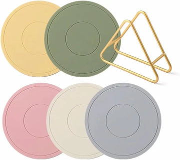 Silicone Placemats Set of 6 - Table Mats, for Dining Coaster Kitchen Appliances Pot and Pans Trivets with 1 Gold Triangle Holder