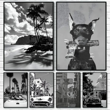 1PC Black And White Palm Tree Beach Landscape Photography Poster Paper Print Home Living Room Bedroom Entrance Bar Cafe Art