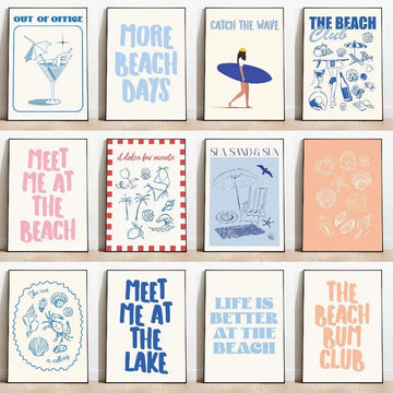 Seashells Meet Me At The Beach Poster Summer Sea Bikini Coastal Quotes Canvas Painting Trendy Wall Art Room Home Decor