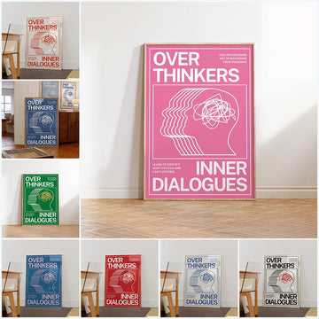Modern Overthinkers Typography Poster Wall Art Canvas Painting Posters Prints Mid Century Wall Art for Home Living Room Decor