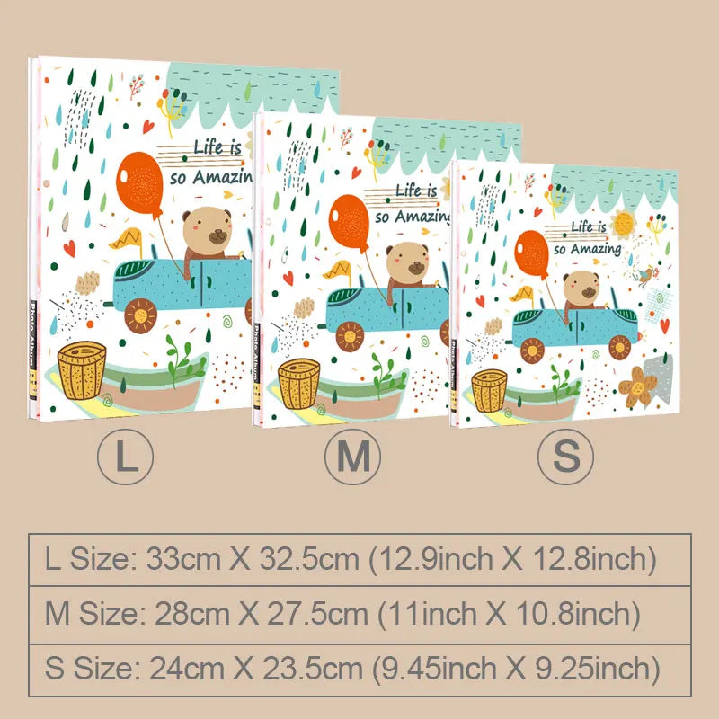 Self-Adhesive Photo  Album Dust-Free air-Free Glue Free and Waterproof Hand Made DIY Albums Life is Amanzing Bear drving the car