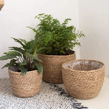 Seagrass Basket Planters Rattan Flower Basket Indoor Outdoor Plant Containers For Modern Home Balcony Garden Kitchen Decor