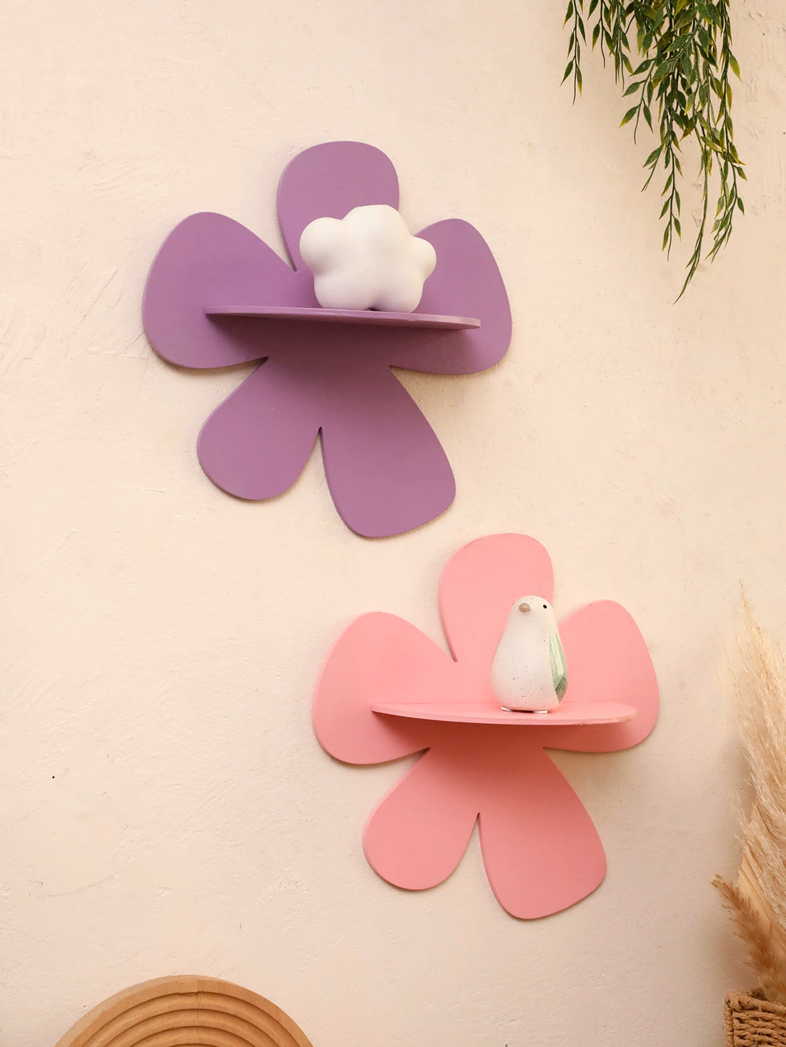 1pc Cute Flower Wall Shelf Wooden Candy Colorful Floating Shelves Ledge Floral Art Wall Hanging Shelf Girls' Bedroom Decoration